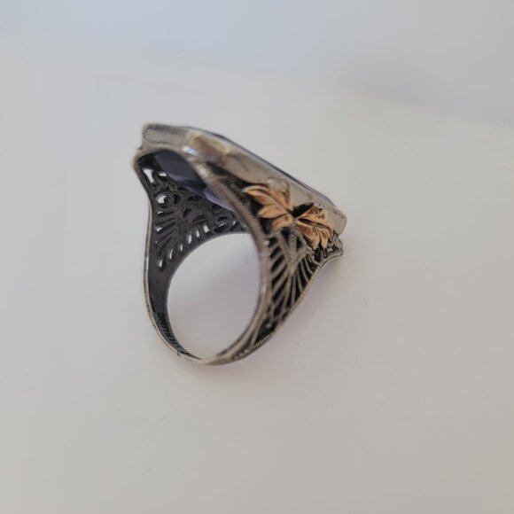 Antique Art Deco Glass & Sterling Ring - Picture 5 of 7